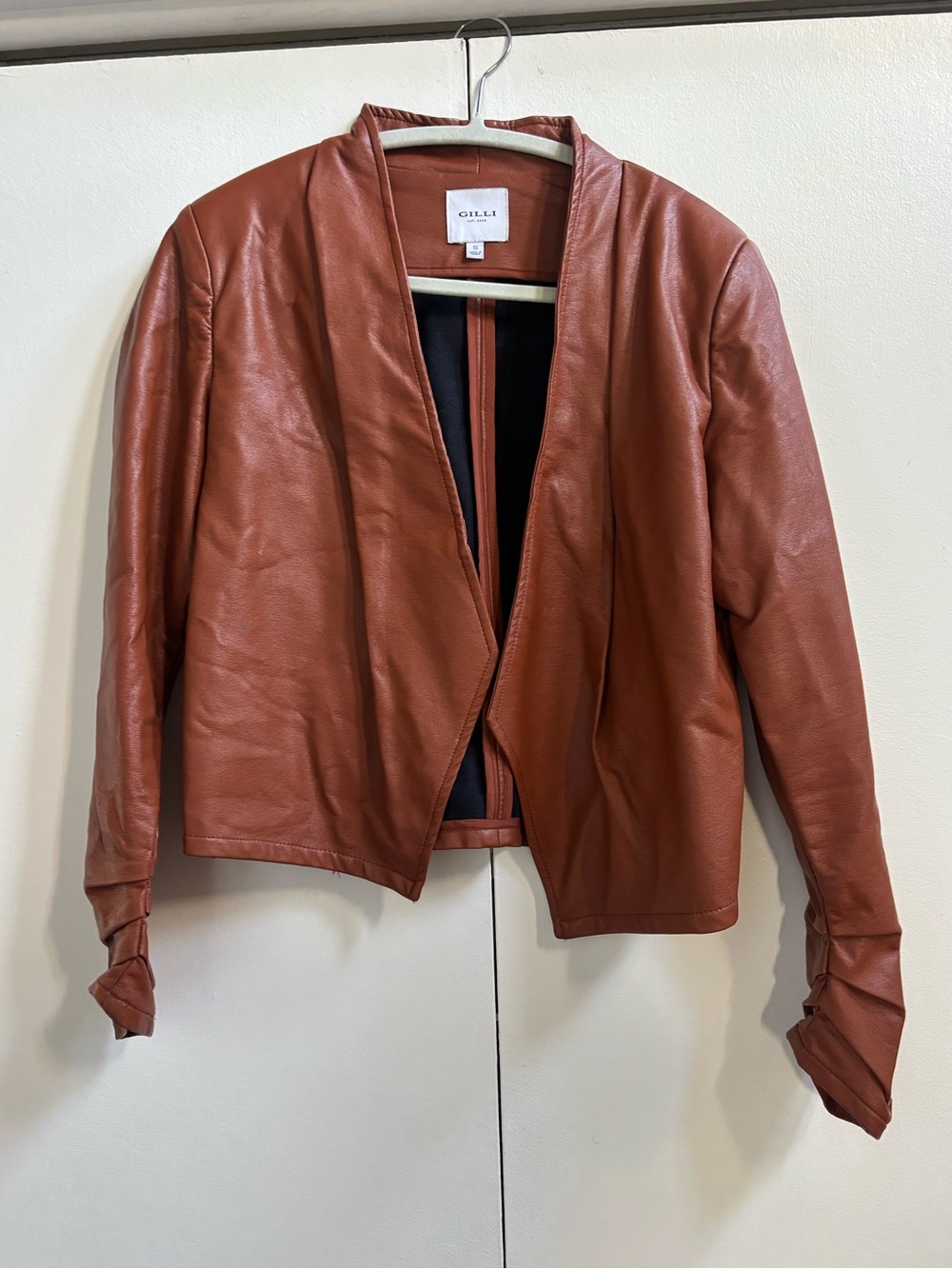 Gilli Rust Brown Open-Front Leather Jacket